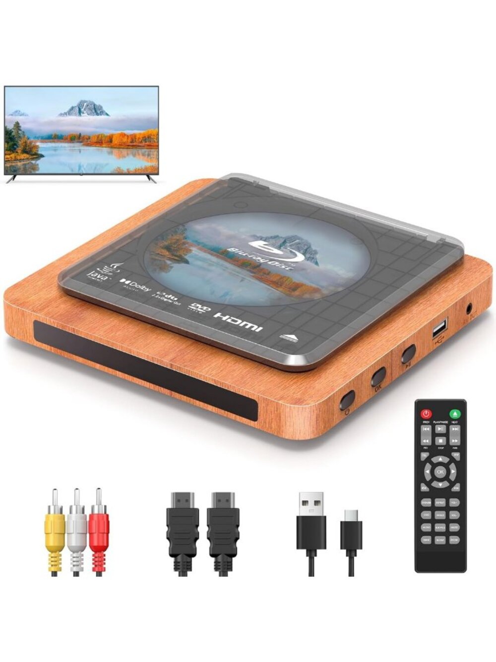HDMI Blu-ray Player with Remote, Dolby Audio, DTS, 1080P, AV Cables Included